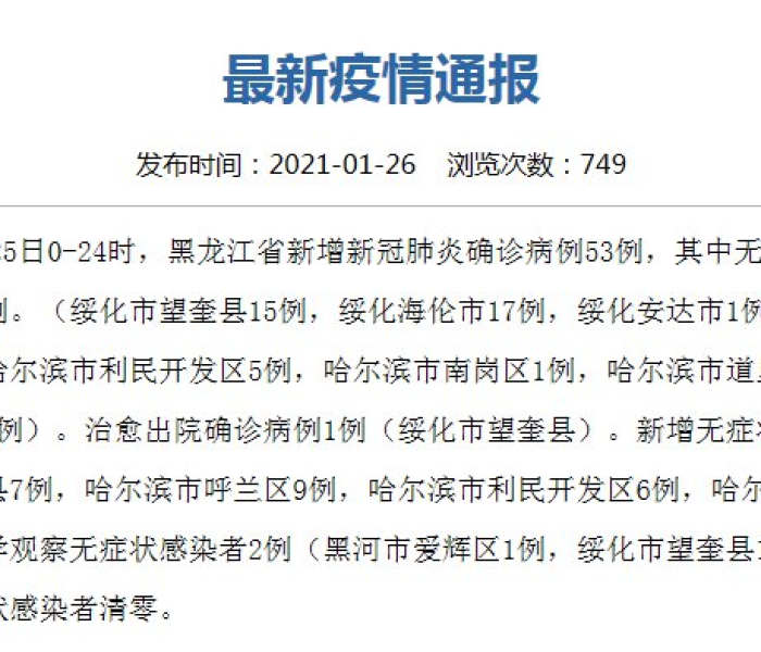 黑龙江新增53例确诊人数（黑龙江新增53例确诊人数多少）