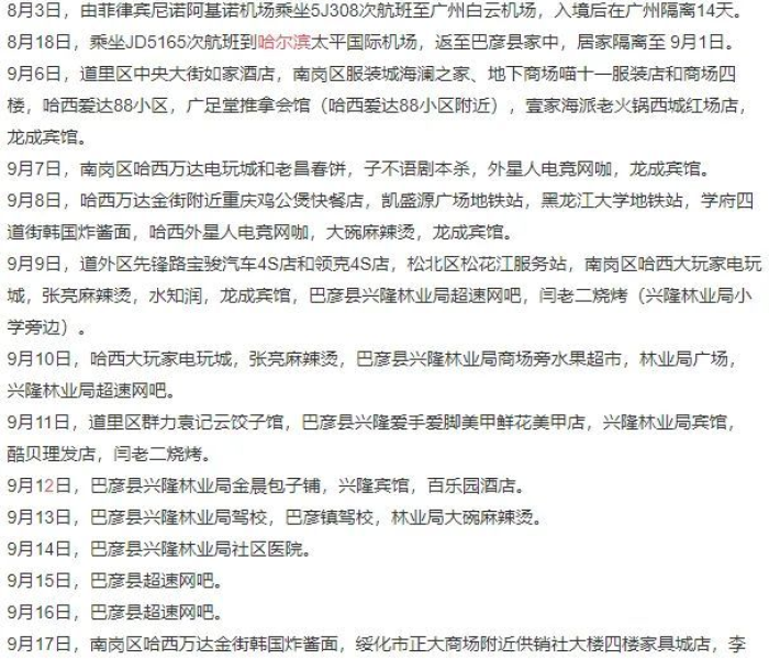 哈尔滨新增病例和轨迹:哈尔滨新增病历和轨迹